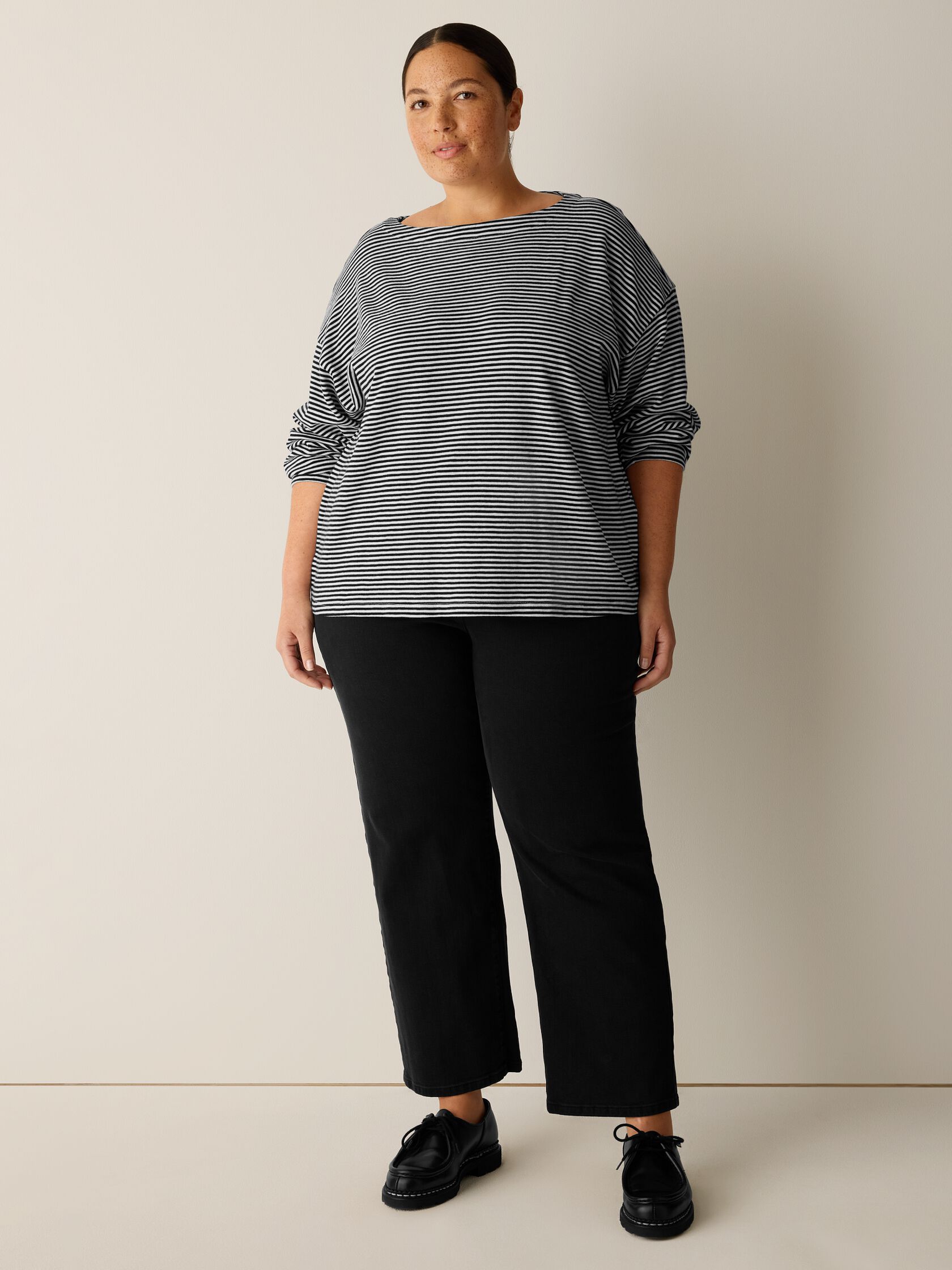 Striped Organic Cotton Slub Bateau Neck Top
