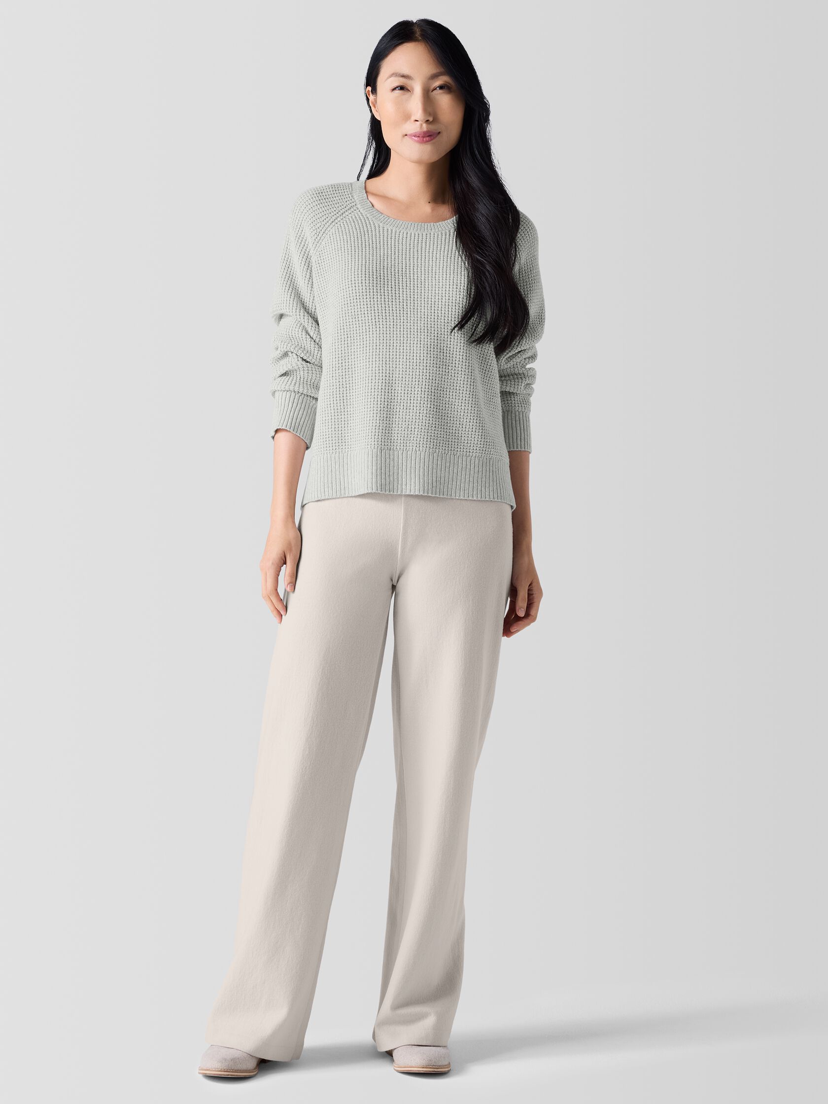 Cotton and Recycled Cashmere Thermal Crew Neck Top