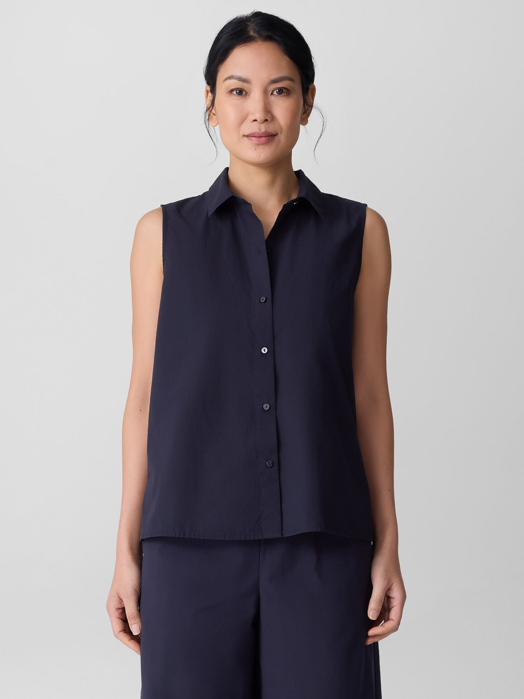 Washed Organic Cotton Poplin Sleeveless Shirt