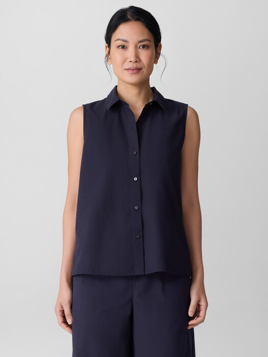 Washed Organic Cotton Poplin Sleeveless Shirt