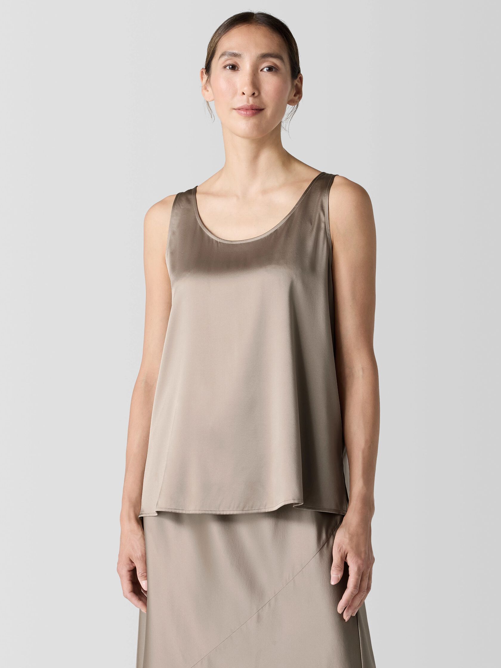 Stretch Silk Charmeuse Scoop Neck Tank