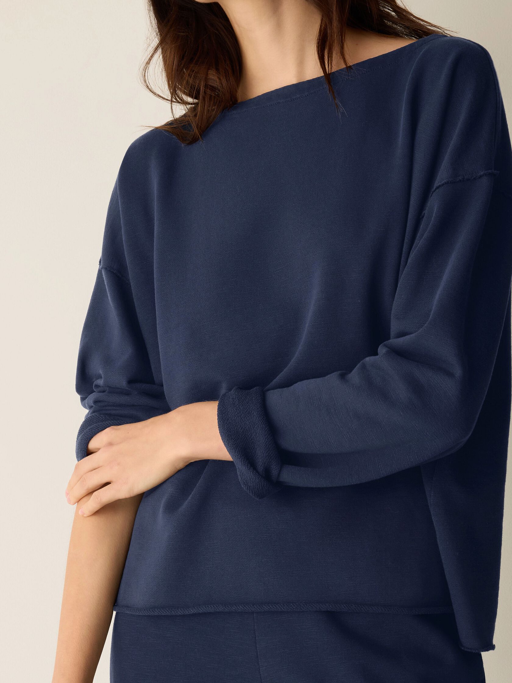 Garment-Dyed Organic Cotton Terry Bateau Neck Box-Top