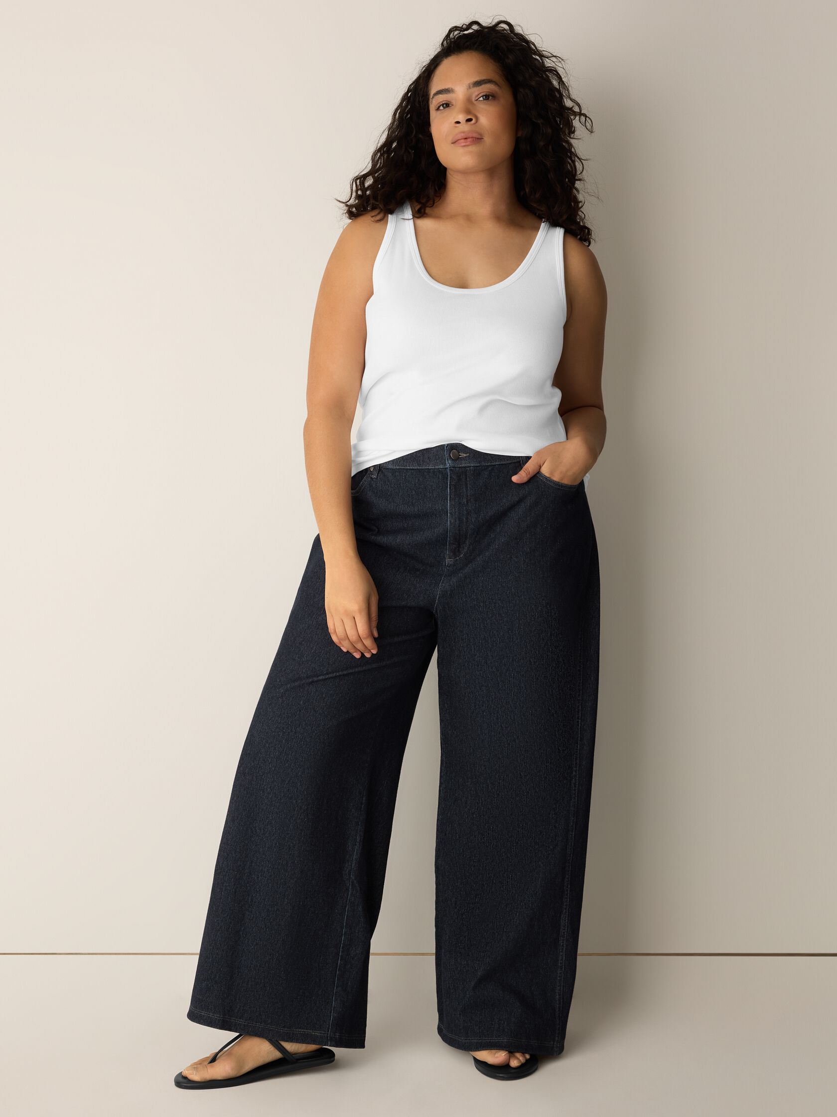 Cotton Indigo Knit Denim Wide-Leg Pant