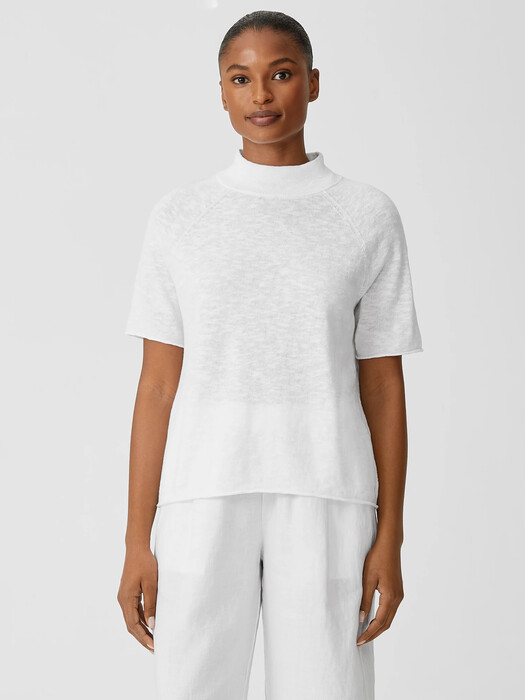 Organic Cotton Linen Slub Funnel Neck Top