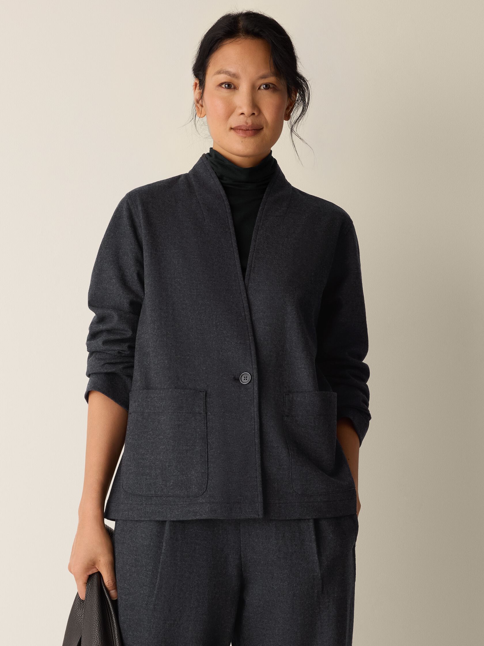 Mélange Boiled Wool Jersey High Collar Jacket in Regenerative Wool