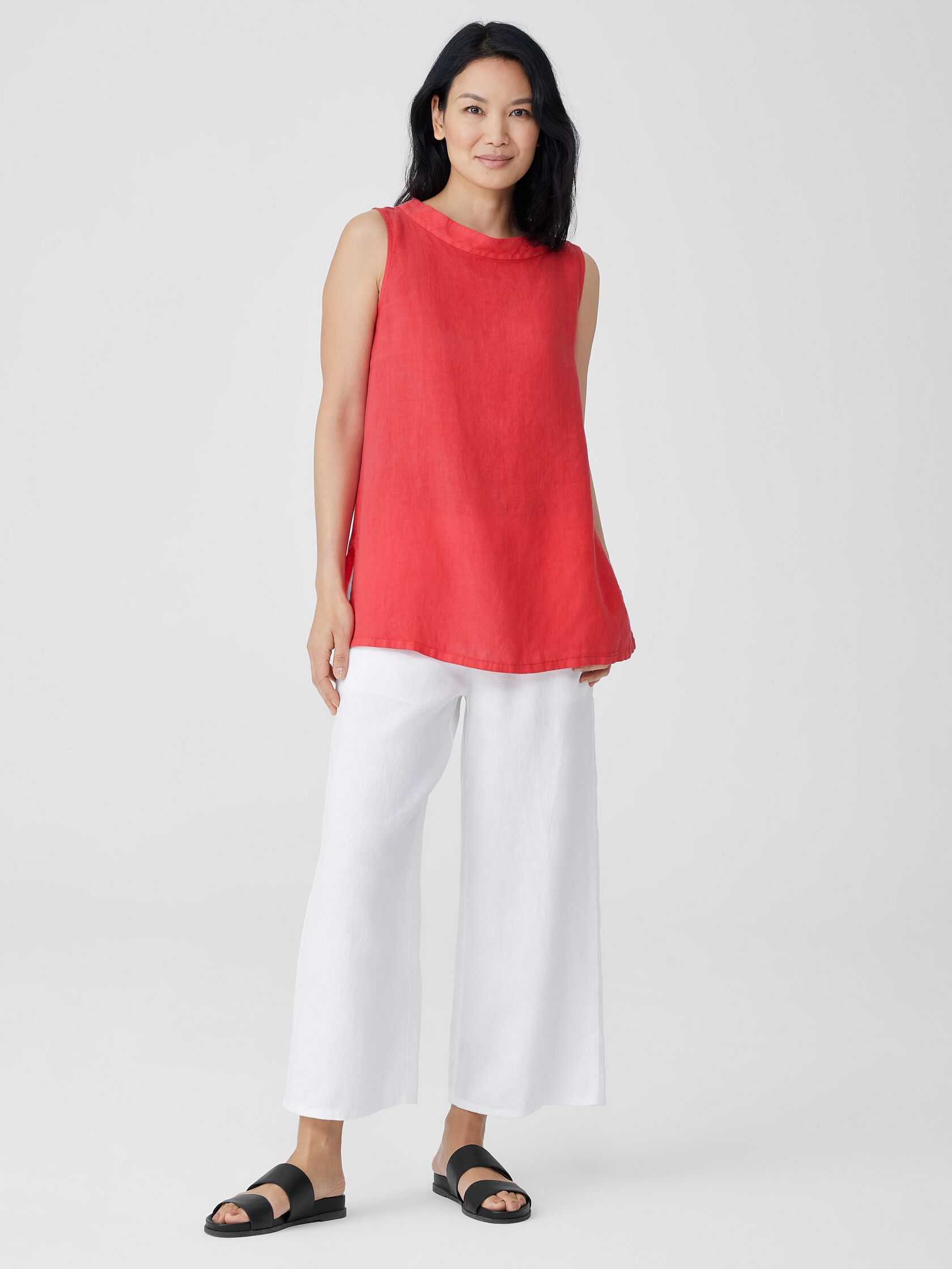 Garment-Dyed Handkerchief Linen Mock Neck Top