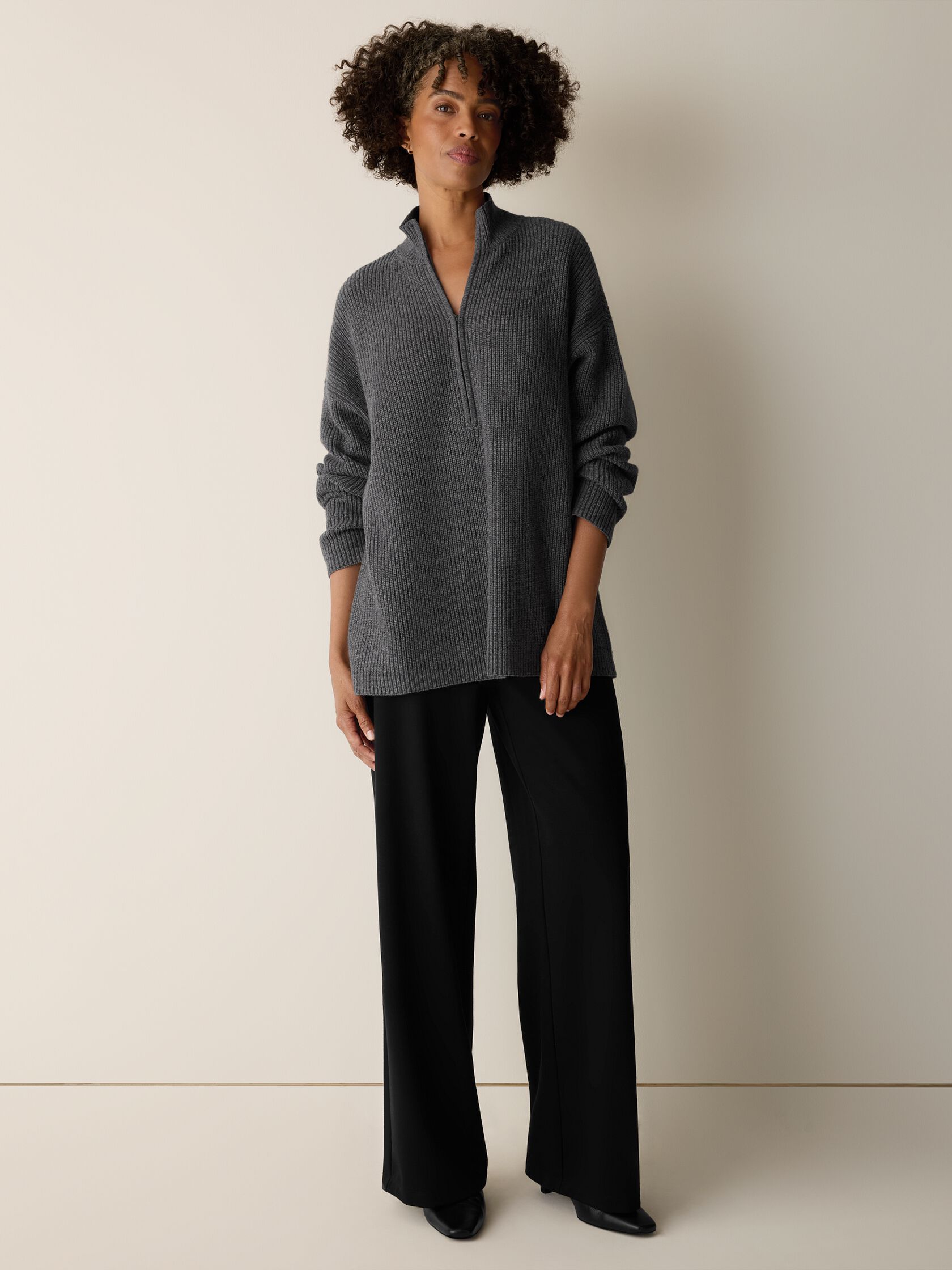 Cotton & Recycled Cashmere Half-Zip Top