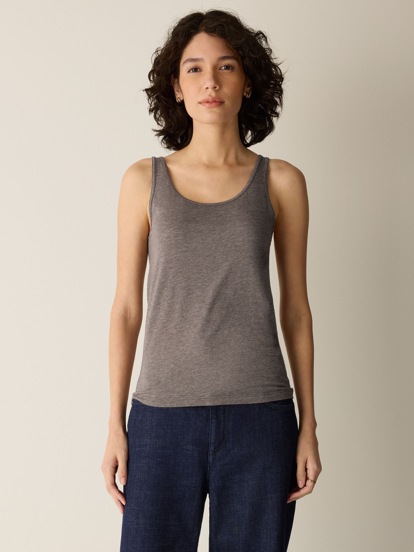 M&eacute;lange Sheer Cotton Blend Knit Scoop Neck Tank