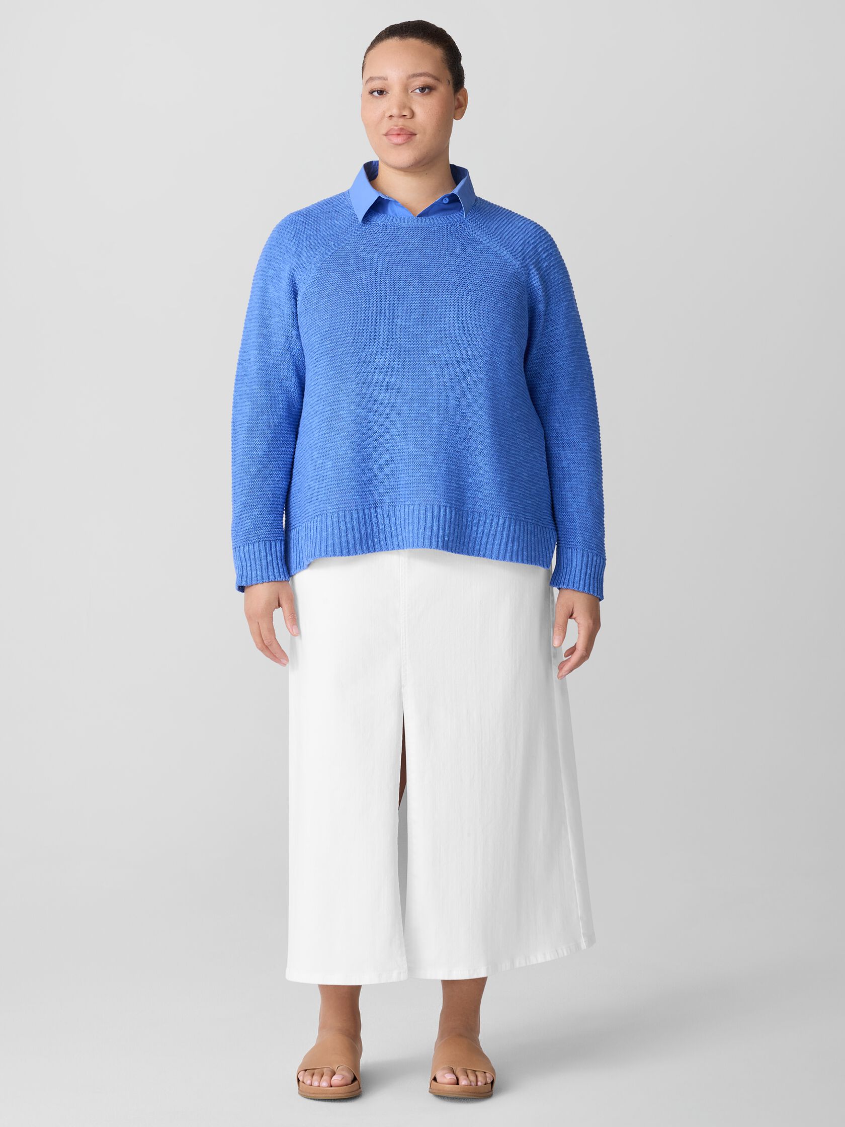 Organic Linen Cotton Slub Crew Neck Top