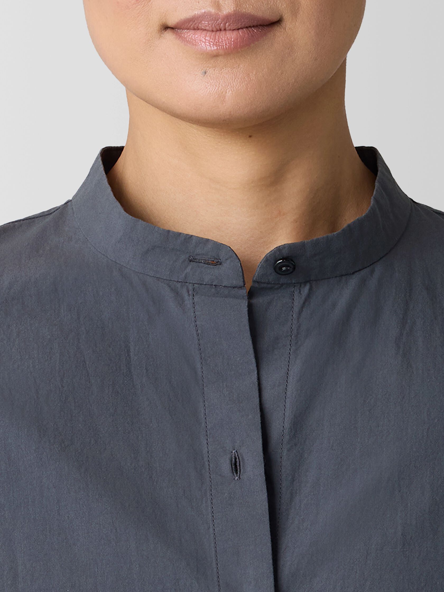 Washed Organic Cotton Poplin Band Collar Short Shirt