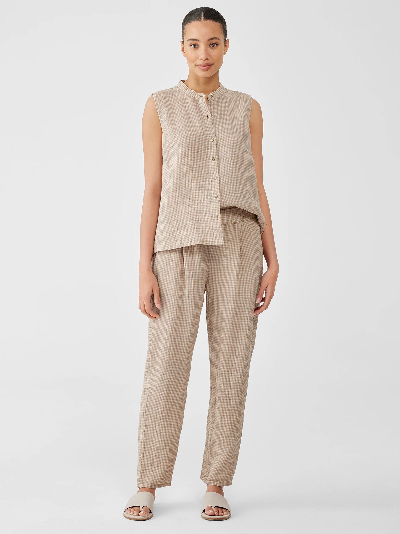 Puckered Organic Linen Tapered Pant