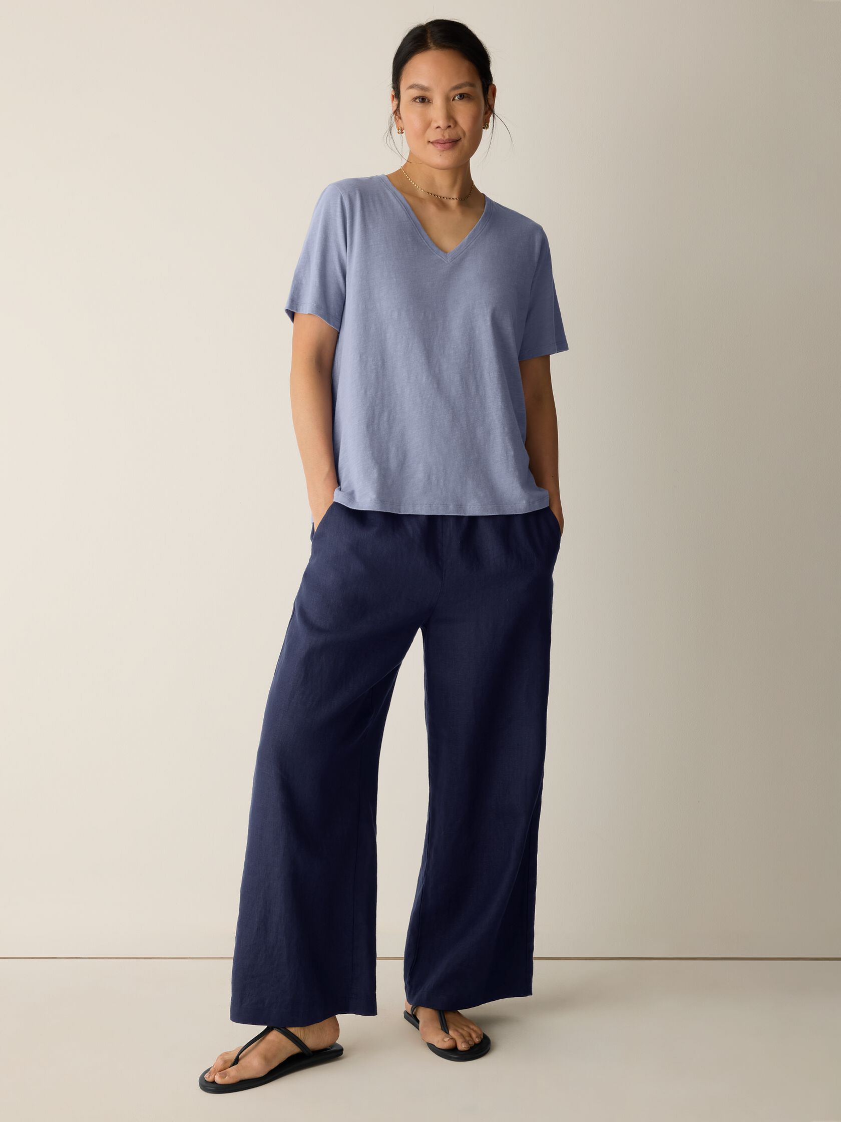 Organic Cotton Slubby Jersey V-Neck Tee