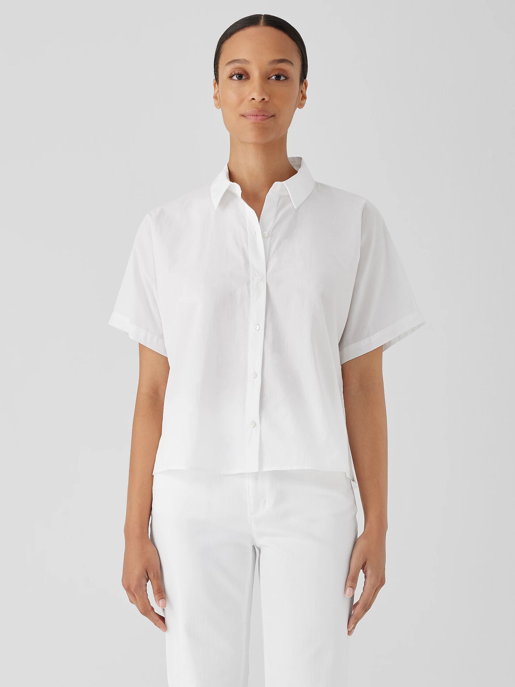 Washed Organic Cotton Poplin Short-Sleeve Shirt | EILEEN FISHER