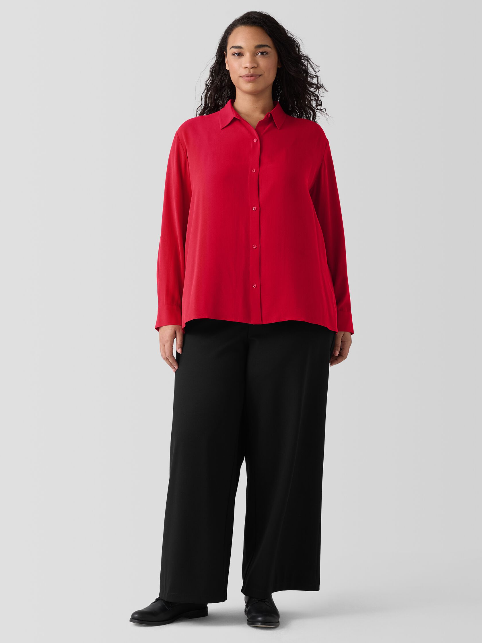 Silk Georgette Crepe Classic Collar Shirt