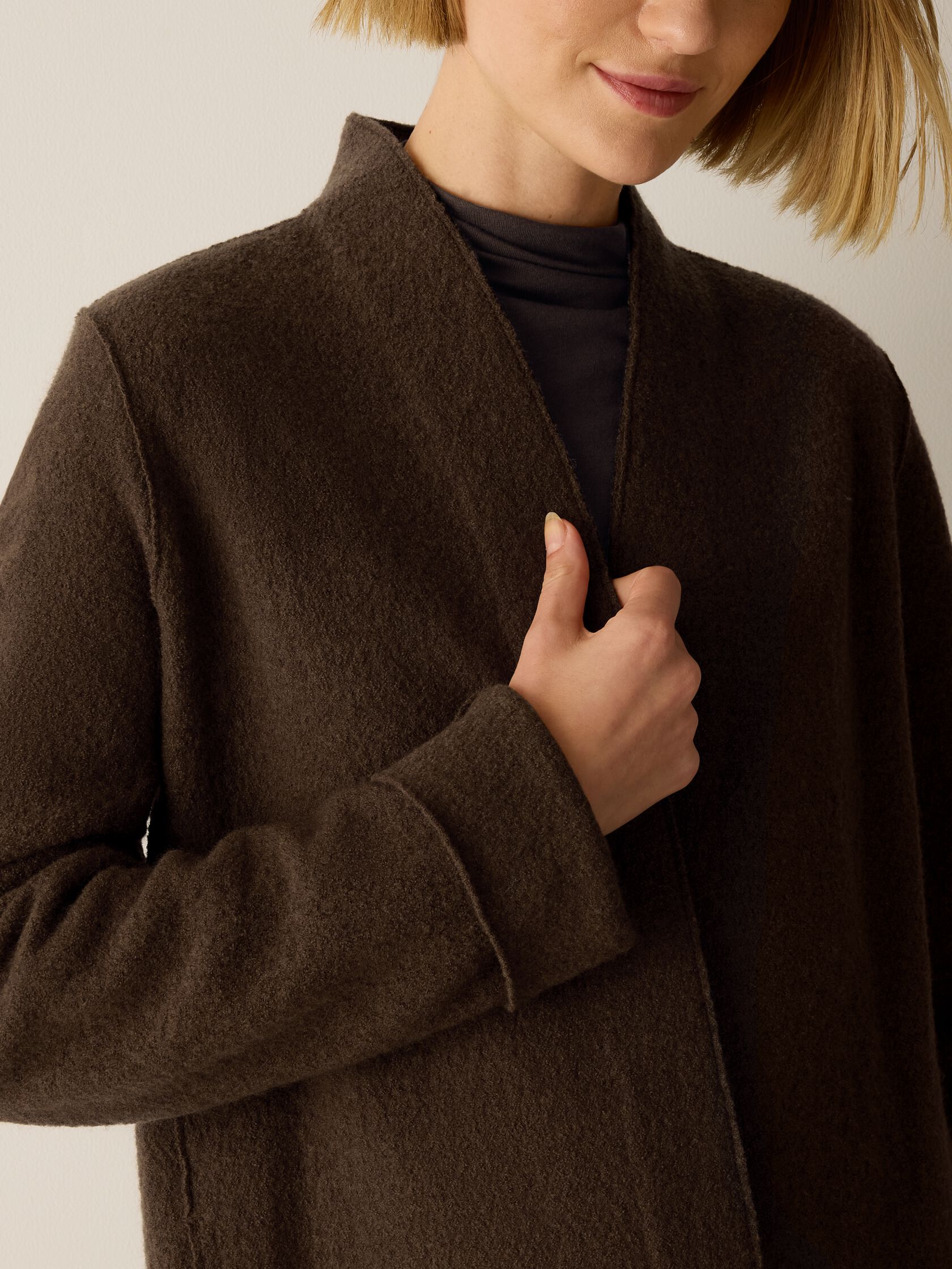 Lightweight Boiled Wool High Collar Jacket in Regenerative Wool