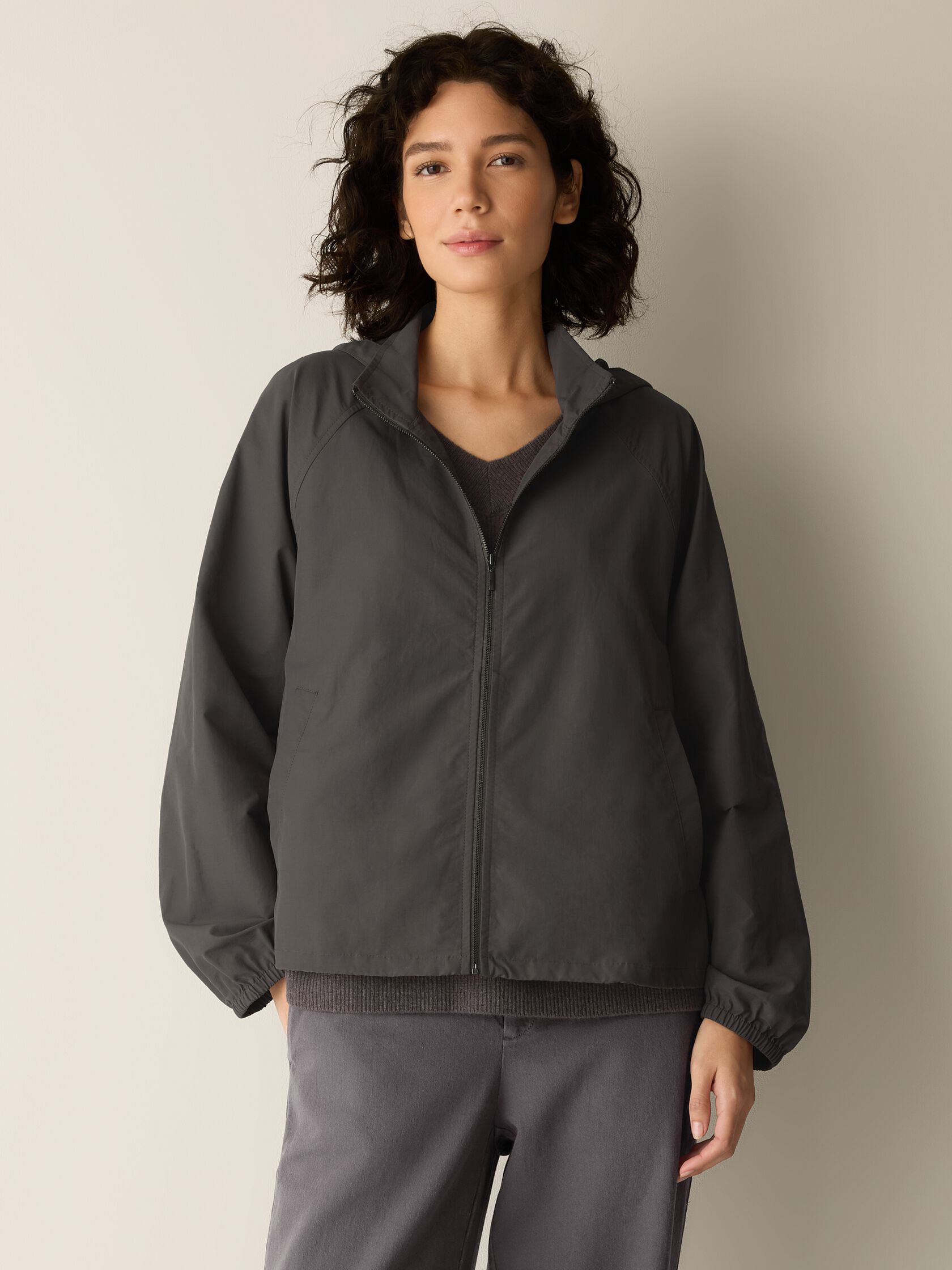 Light Cotton Nylon Hooded Coat