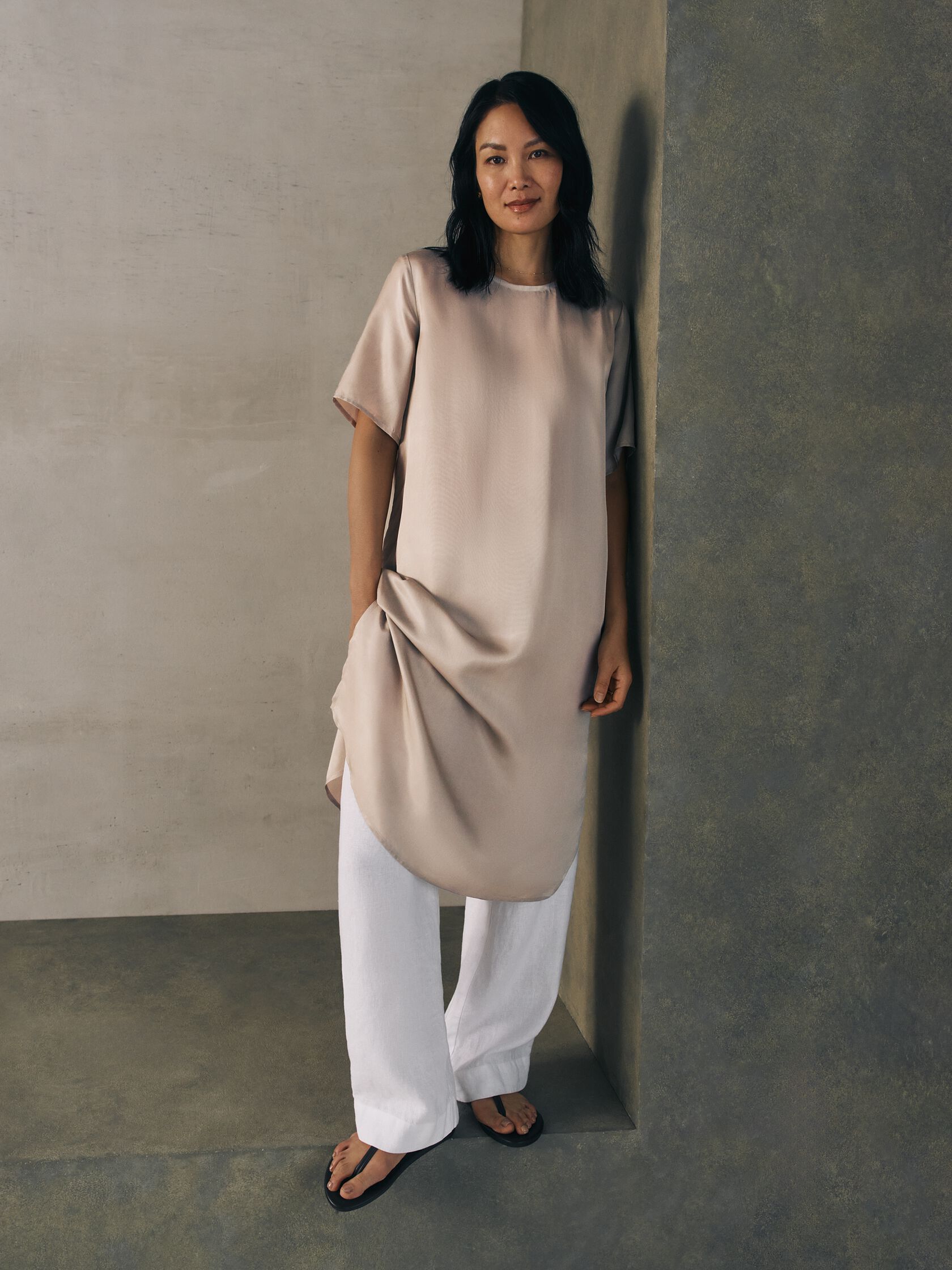 Lightweight Satin Shimmer Tee Dress