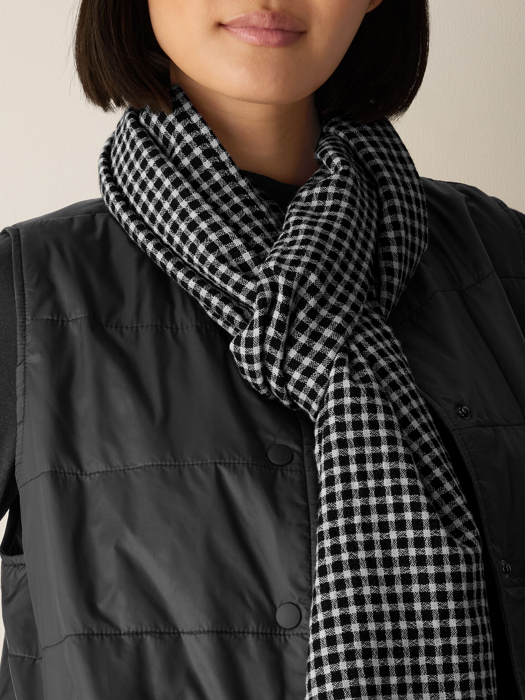 Wool Cotton Check Scarf