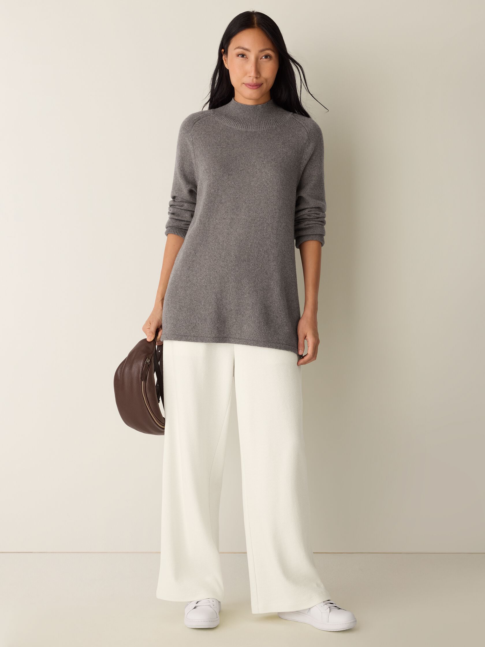 Cotton & Recycled Cashmere Turtleneck Long Top
