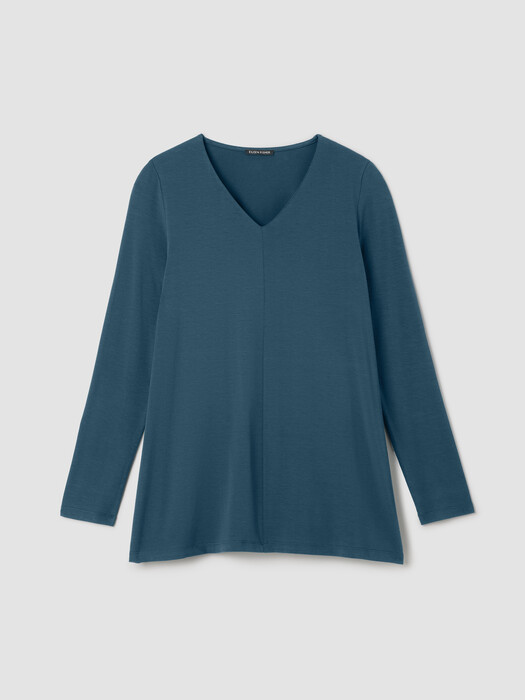 Fine Stretch Jersey Knit V-Neck Long Top