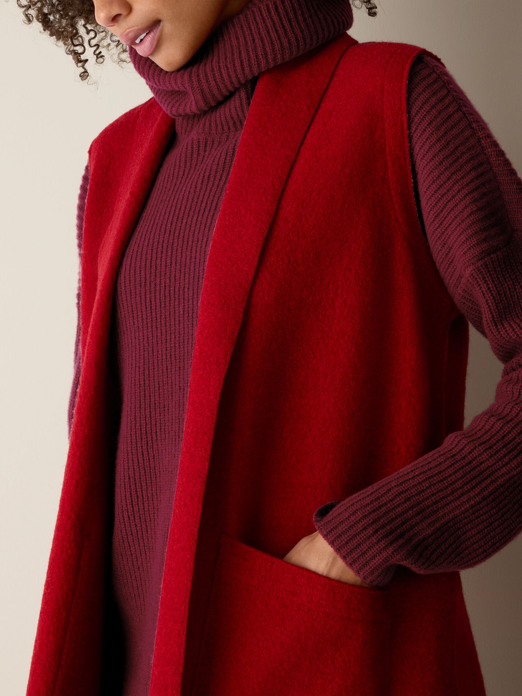 Lightweight Boiled Wool Shawl Collar Vest in Regenerative Wool