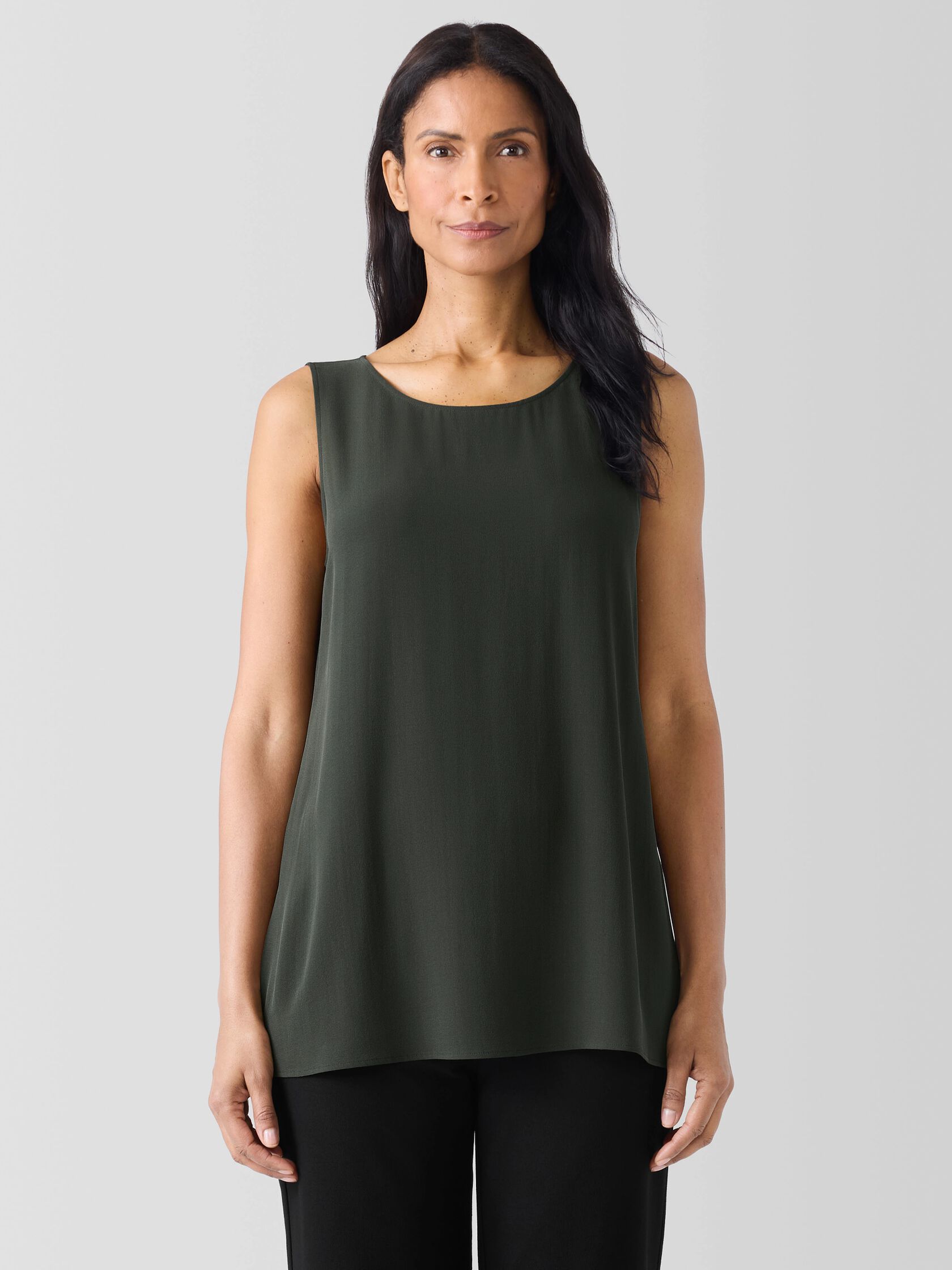 Silk Georgette Crepe Ballet Neck Long Tank