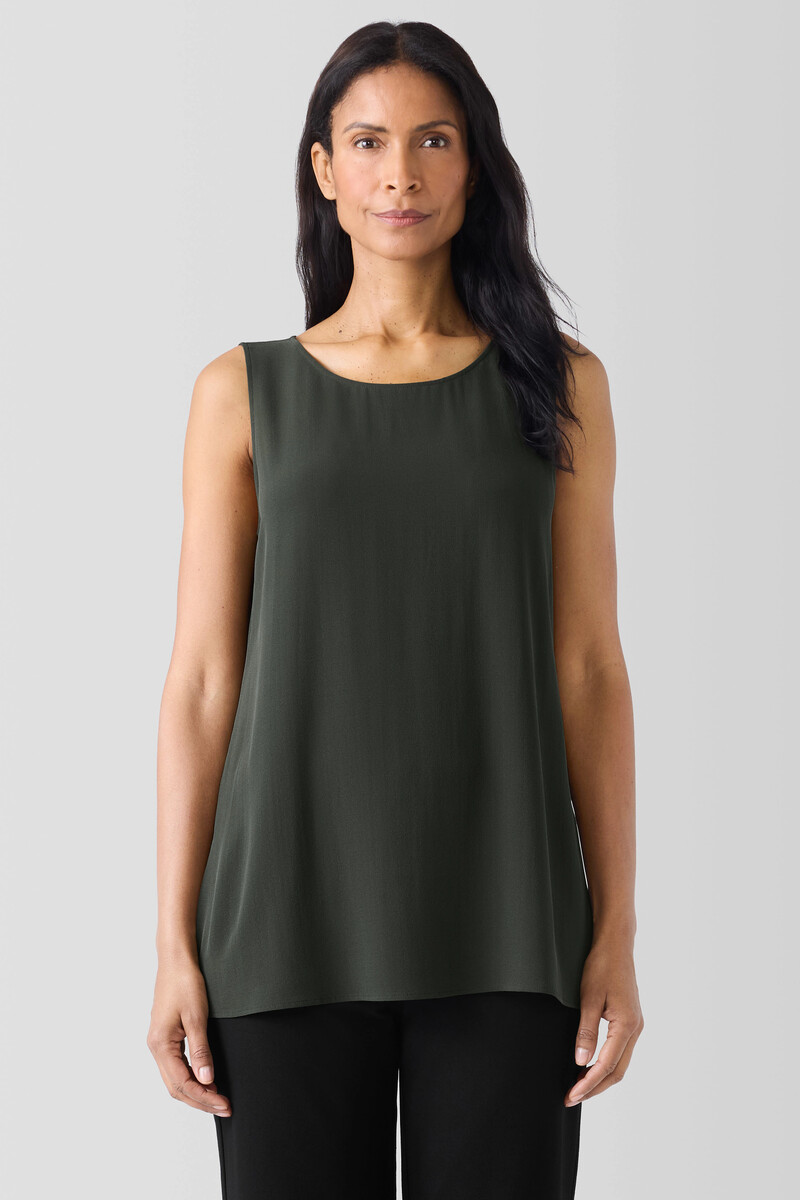 Silk Georgette Crepe Ballet Neck Long Tank Silk Georgette Crepe Ballet Neck Long Tank