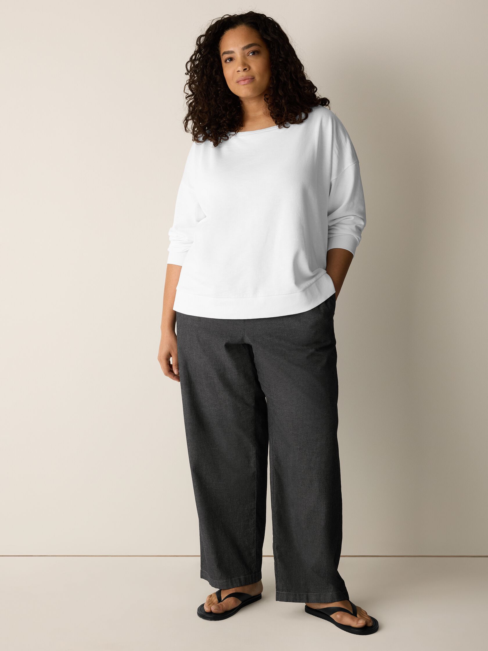 Garment-Dyed Organic Cotton Terry Bateau Neck Top