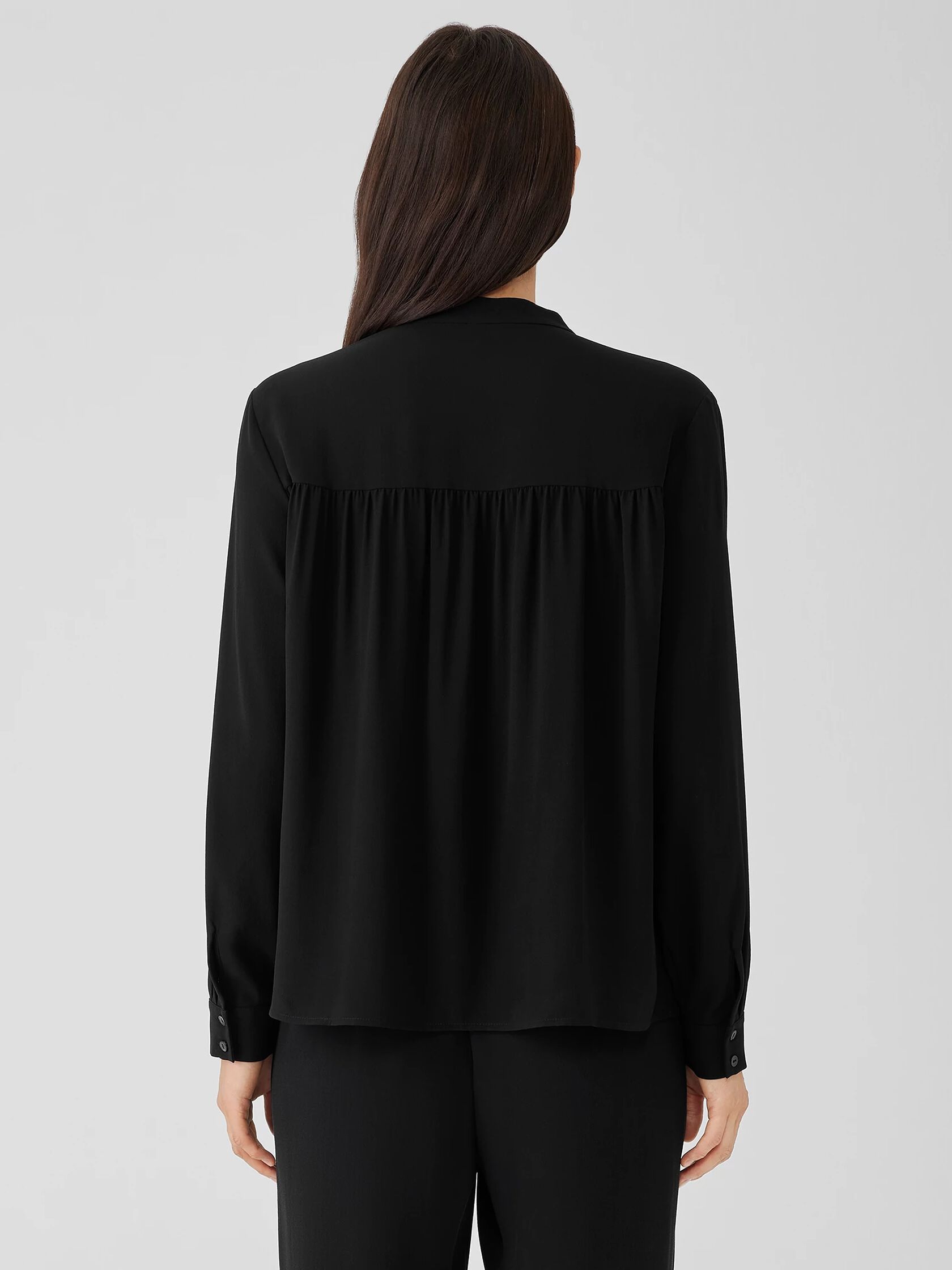 Silk Georgette Crepe Shirred-Back Shirt