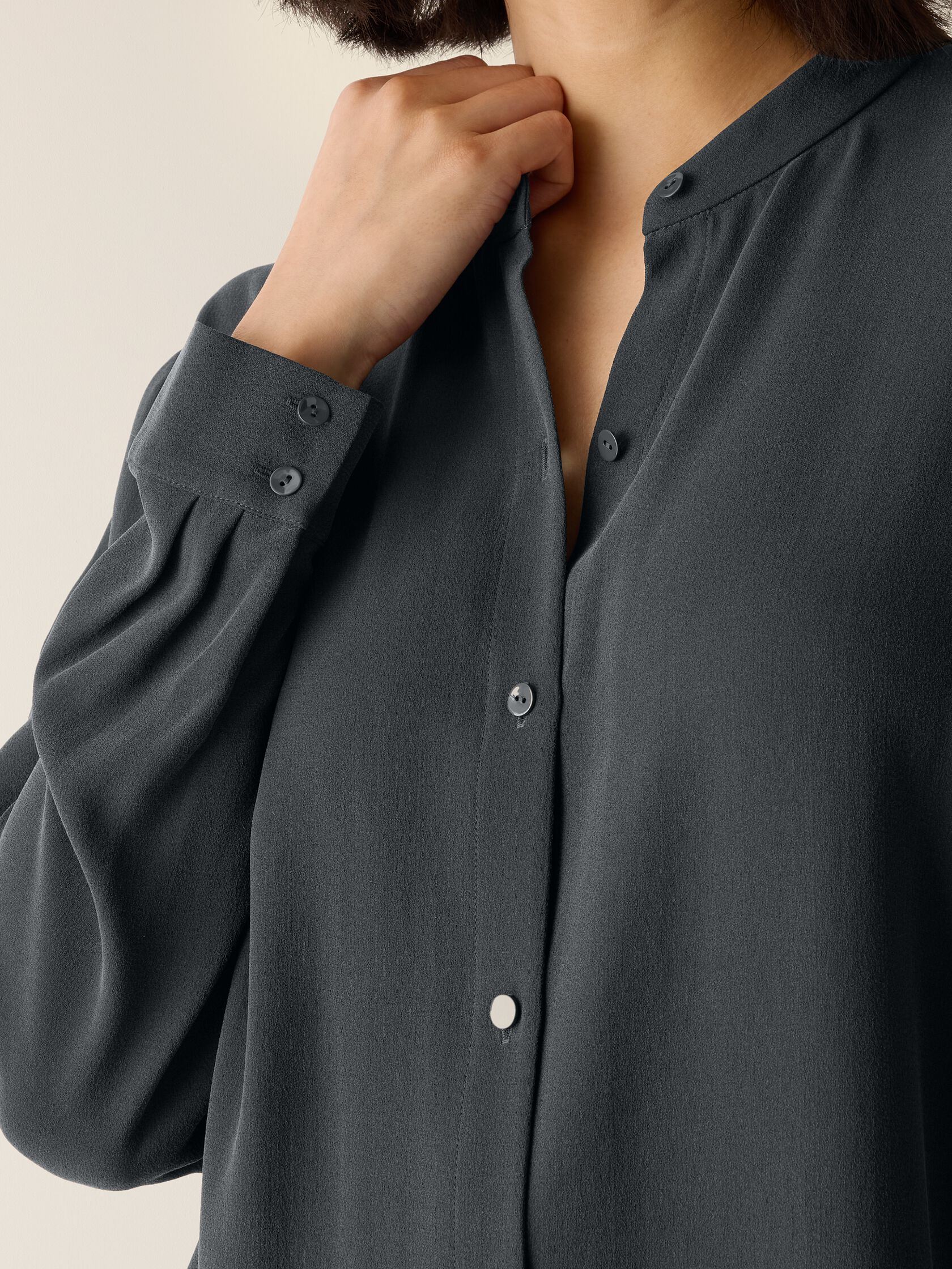 Silk Georgette Crepe Band Collar Top