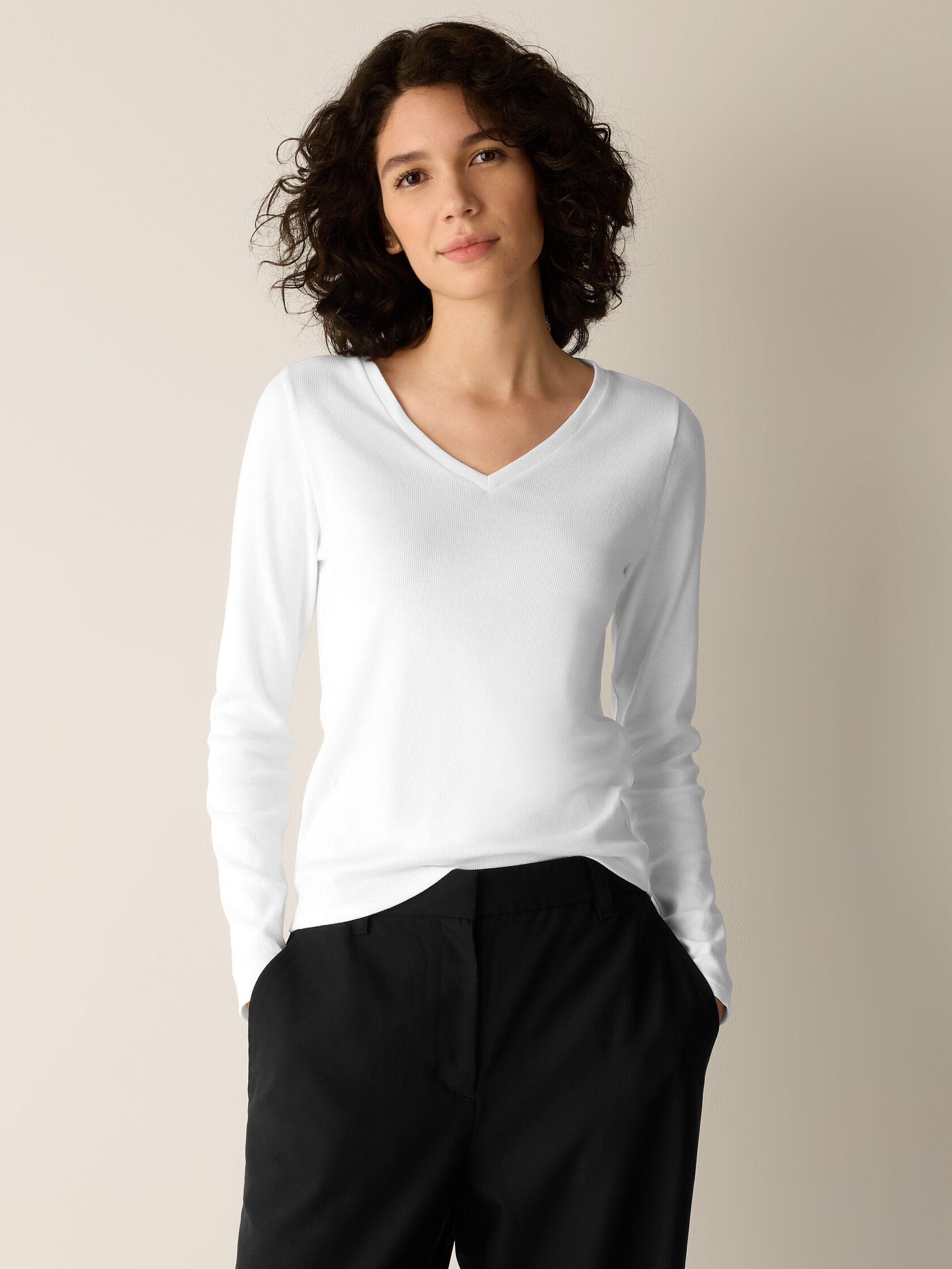 Organic Cotton Stretch Rib V-Neck Top