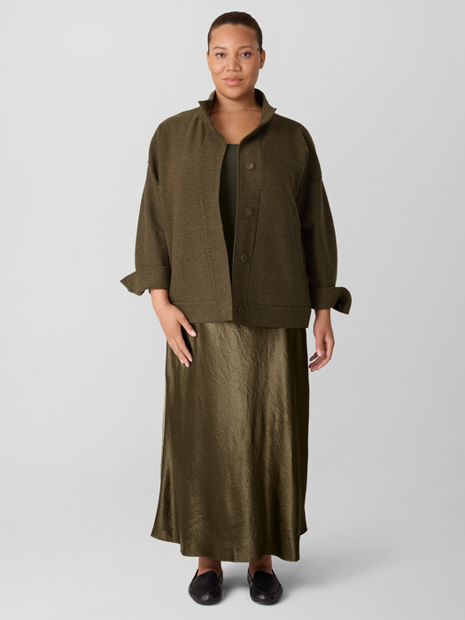 Lightweight Boiled Wool Stand Collar Jacket in Regenerative Wool