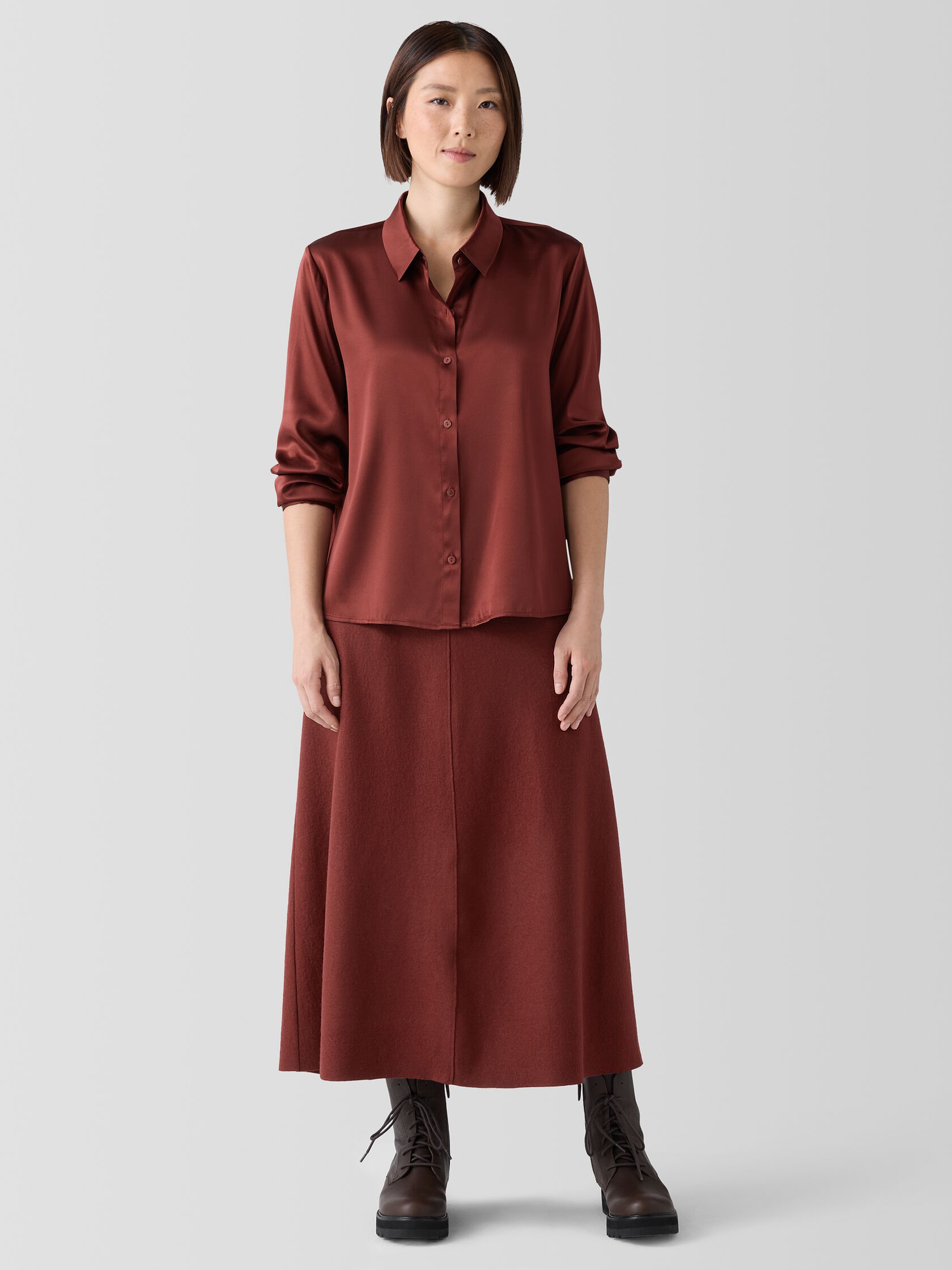 Stretch Silk Charmeuse Classic Collar Shirt