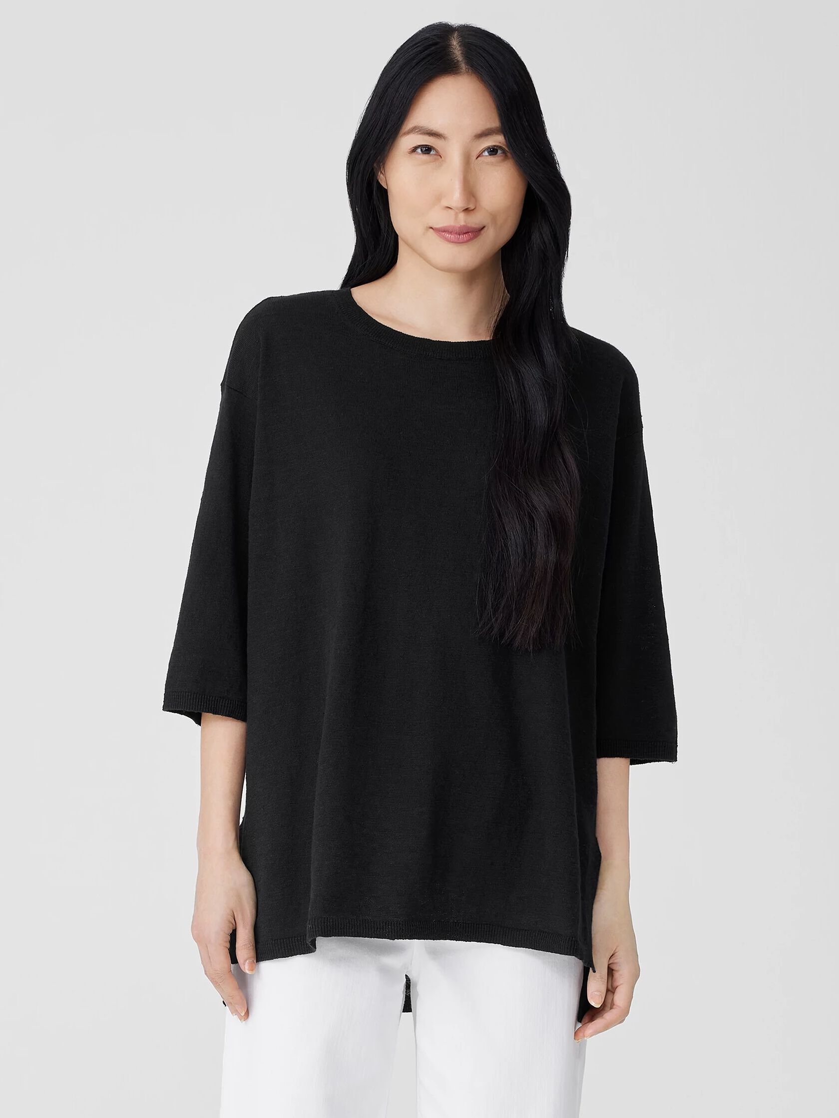 Organic Linen Cotton Slub Crew Neck Long Top