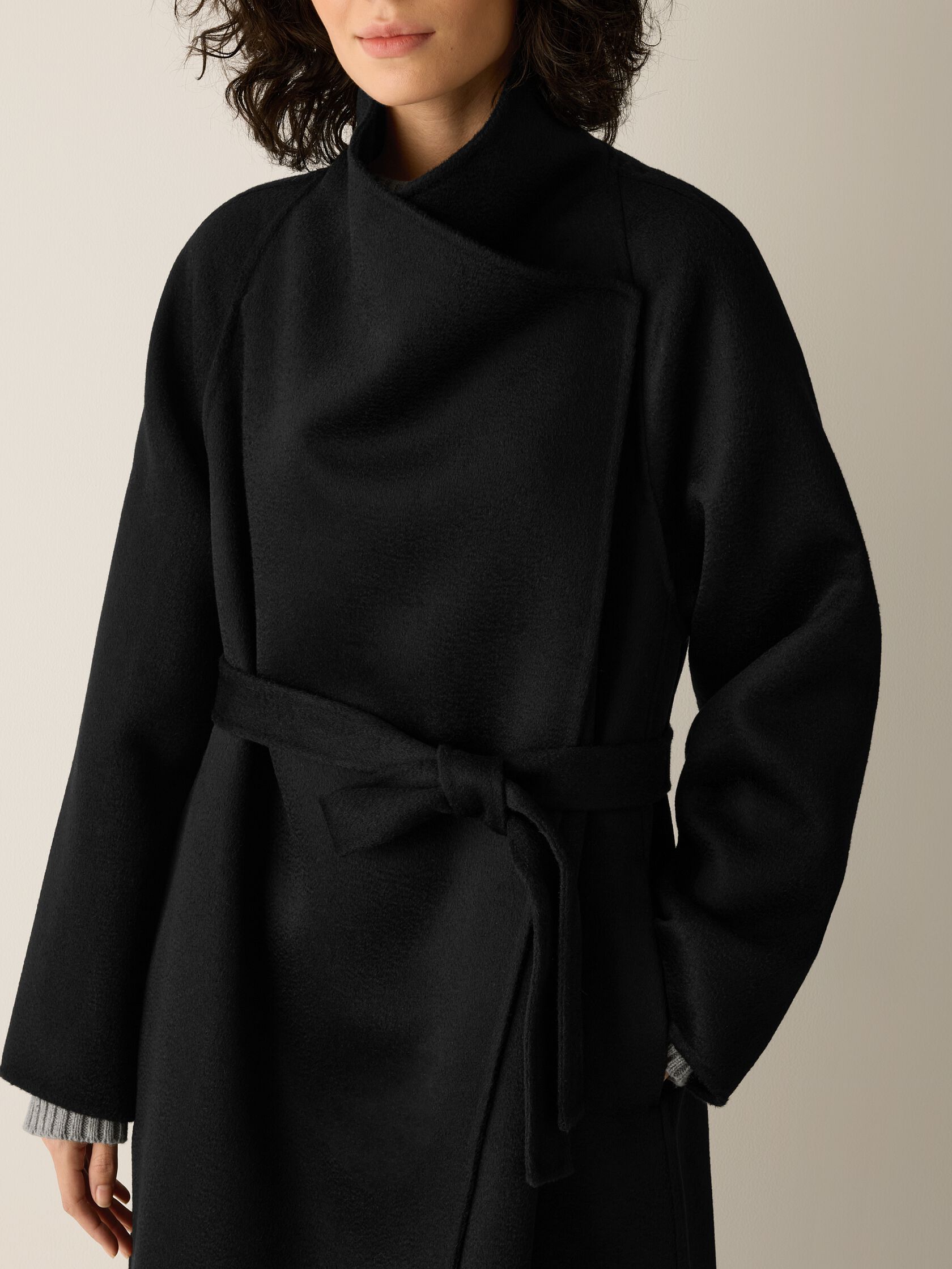 Lustrous Wool Drape Neck Coat