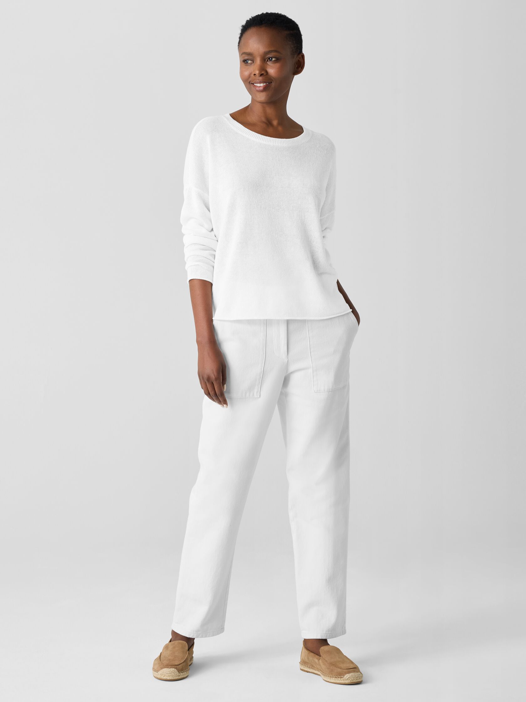 Organic Linen Cotton Cord Crew Neck Top