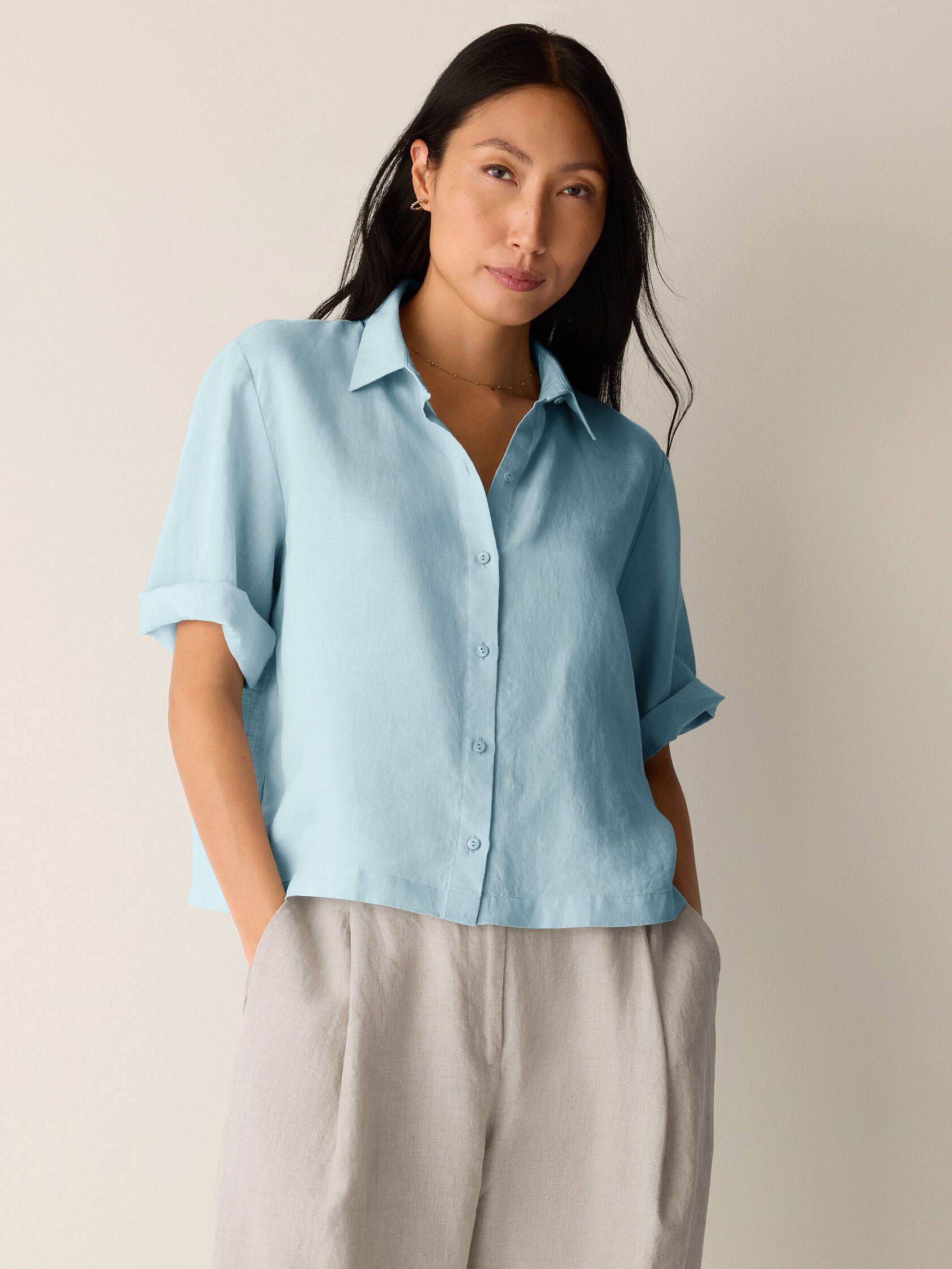 Organic Handkerchief Linen Elbow-Sleeve Shirt