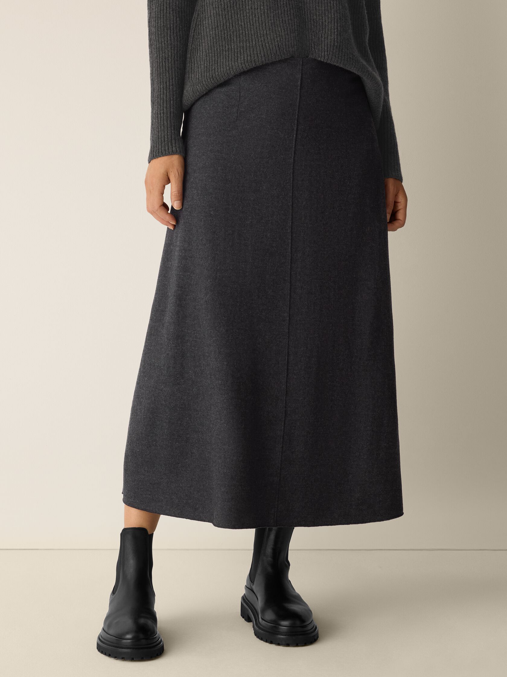 Mélange Boiled Wool Jersey A-Line Skirt in Regenerative Wool