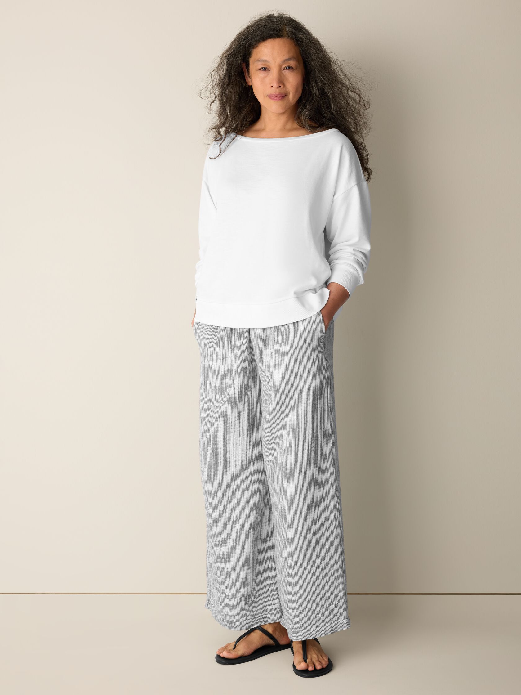 Garment-Dyed Organic Cotton Terry Bateau Neck Top