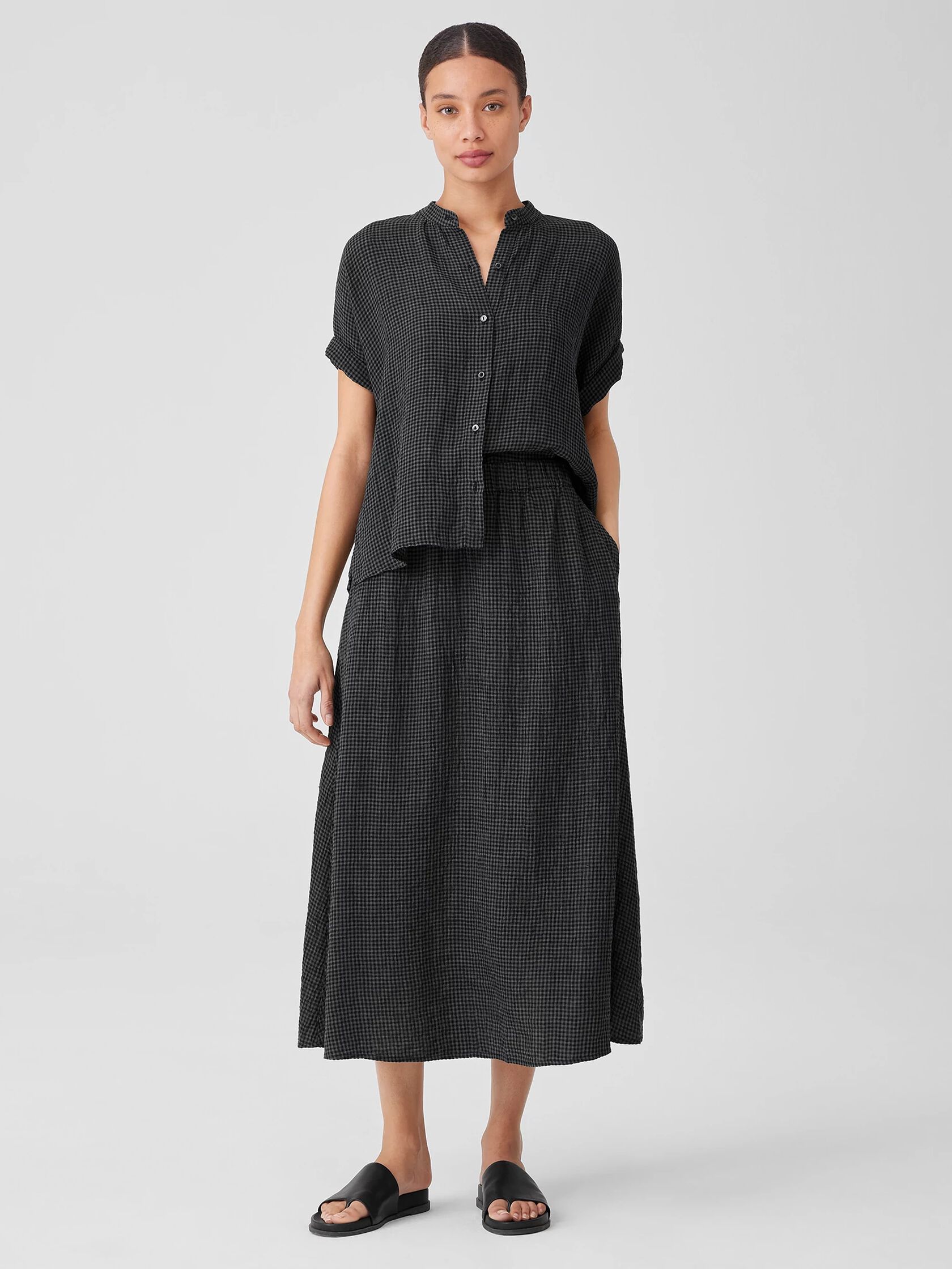 Puckered Organic Linen Pocket Skirt