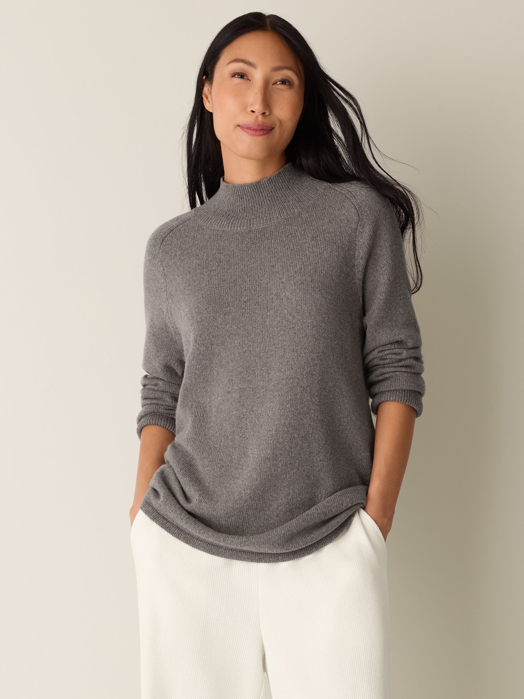 Cotton & Recycled Cashmere Turtleneck Long Top