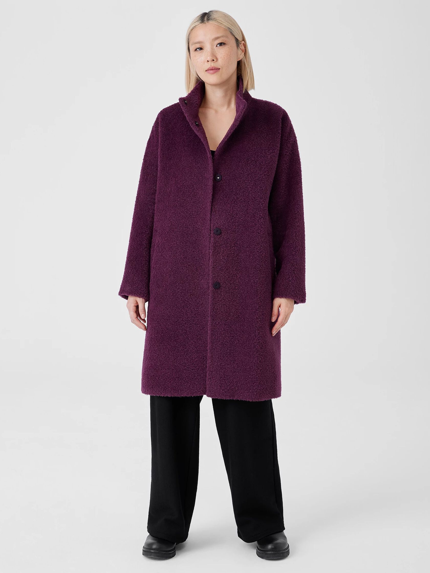 Sheared Suri Alpaca Stand Collar Coat