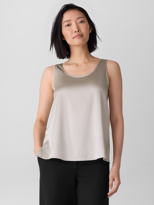 Stretch Silk Charmeuse Scoop Neck Tank