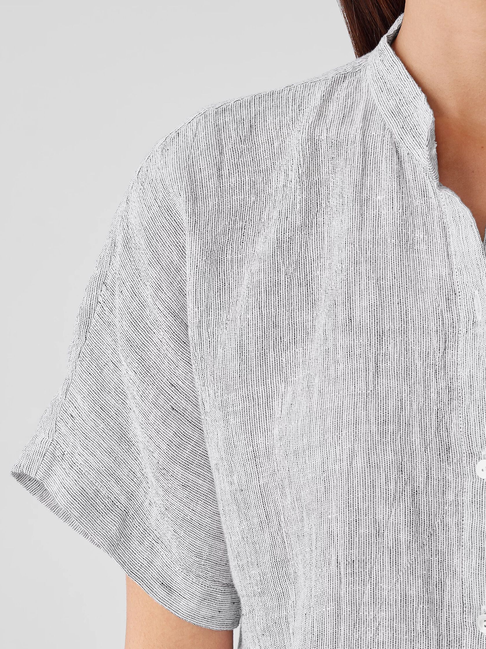 Crinkled Organic Linen Stripe Short-Sleeve Shirt