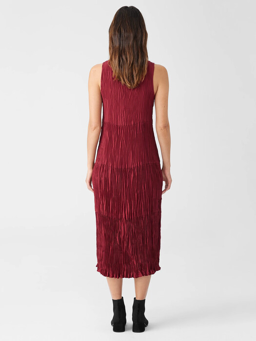 eileen fisher crushed silk jewel neck tiered dress Crushed Silk Tiered Dress
