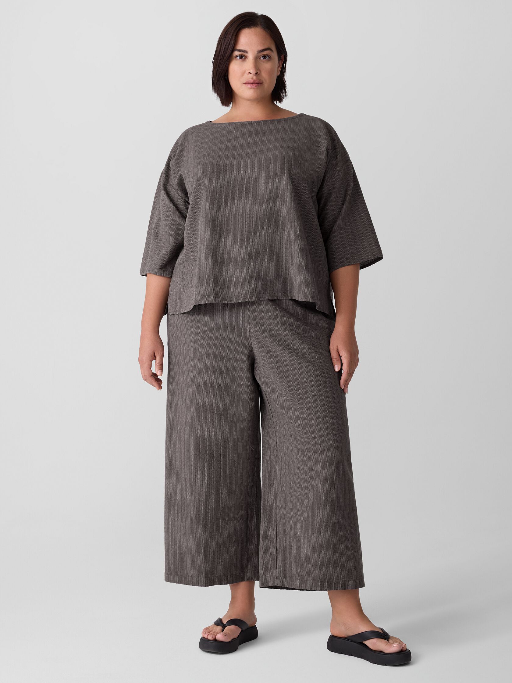 Cotton Blend Stripe Stitch Box-Top