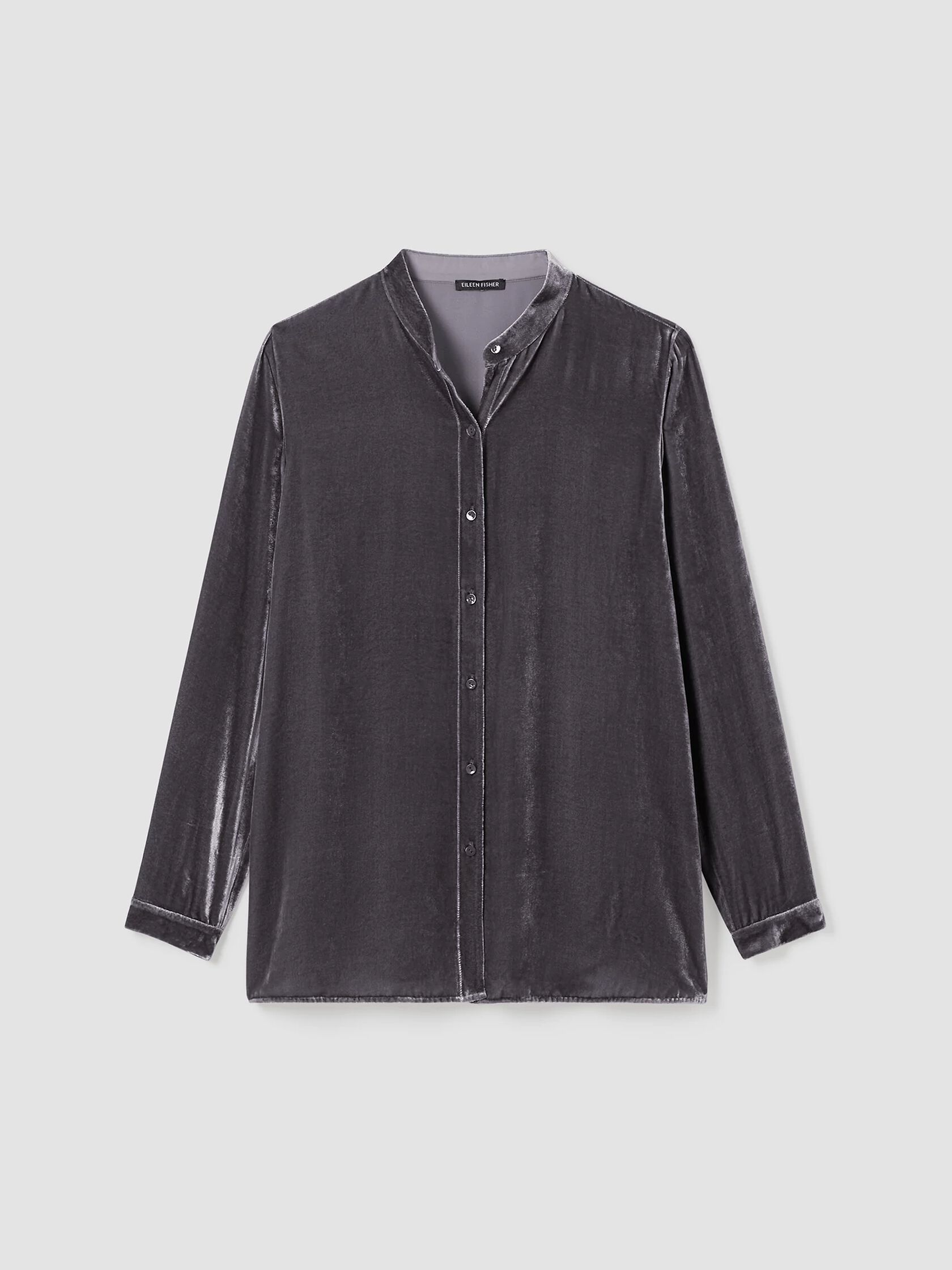 Velvet Band Collar Long Shirt