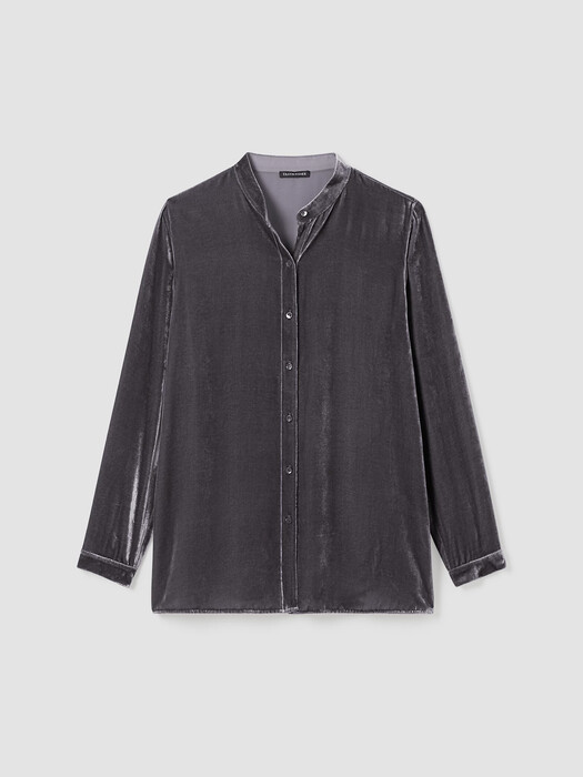 Velvet Band Collar Long Shirt