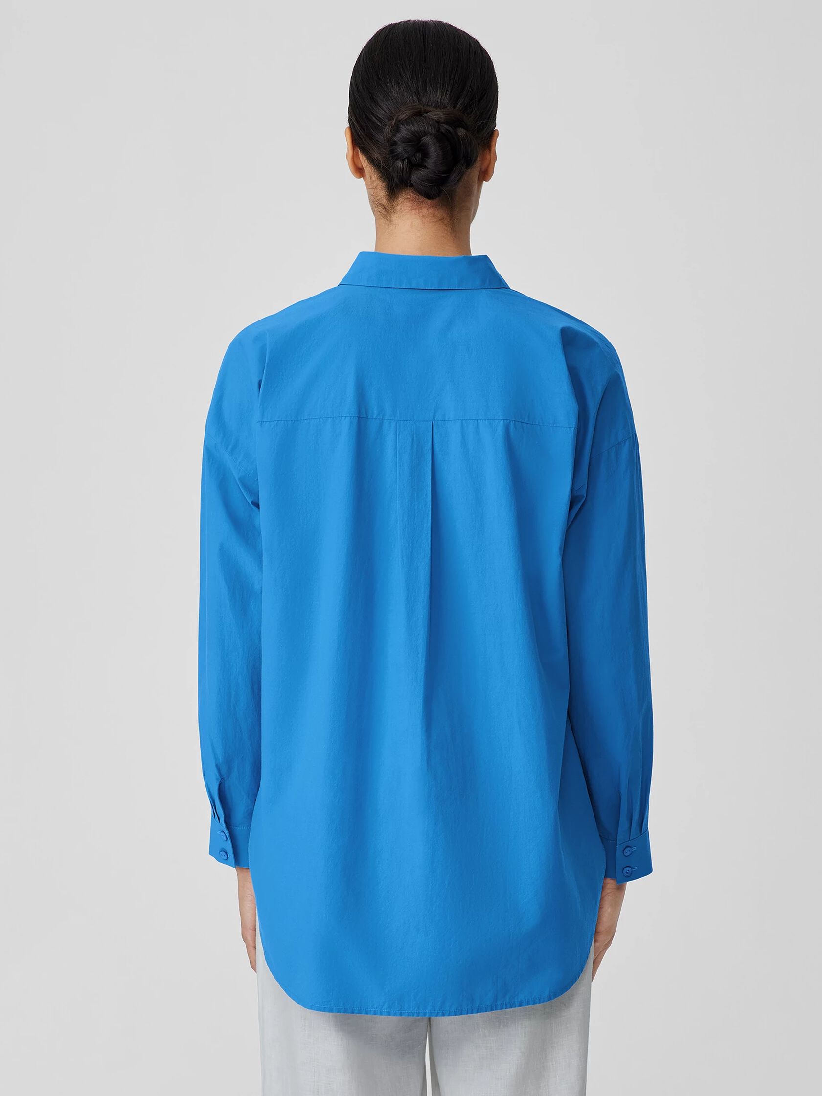 Washed Organic Cotton Poplin Classic Collar Long Shirt | EILEEN FISHER
