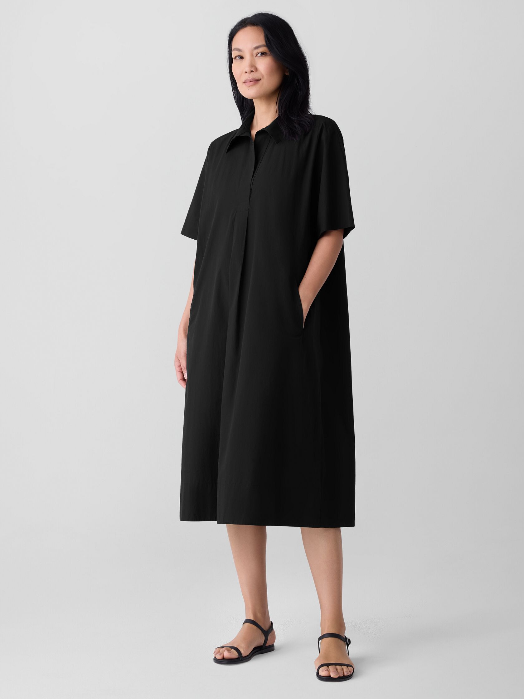 Washed Organic Cotton Poplin Split Neck Dress